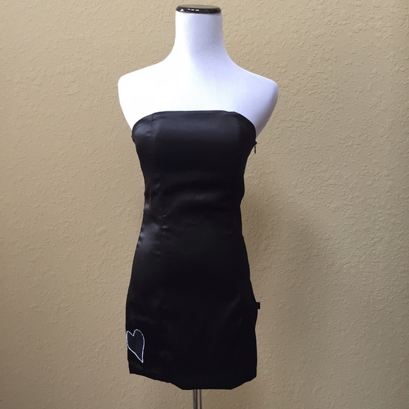 One shoulder satin cocktail dress with mesh hearts - Picture 4 of 4